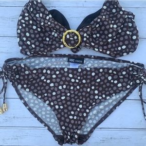 Coco Reef Polka Dot Circle Print Brown Bikini XL 36/38C